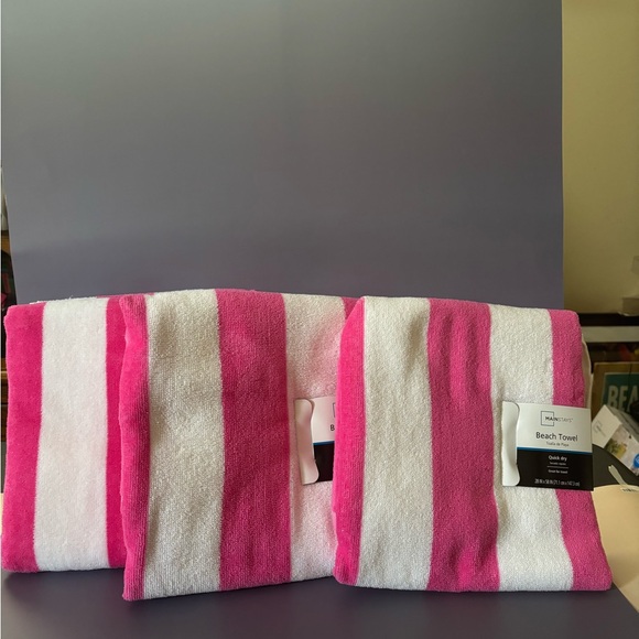 Pink and White Striped Beach Towel - Picture 1 of 1